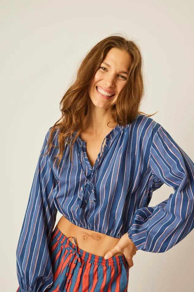 Women Natalie Martin Tops Amelia Top Batik Stripe Navy