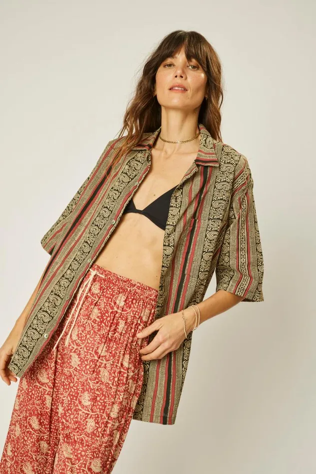 Women Natalie Martin Tops Kevin Shirt Paisley Stripe Black