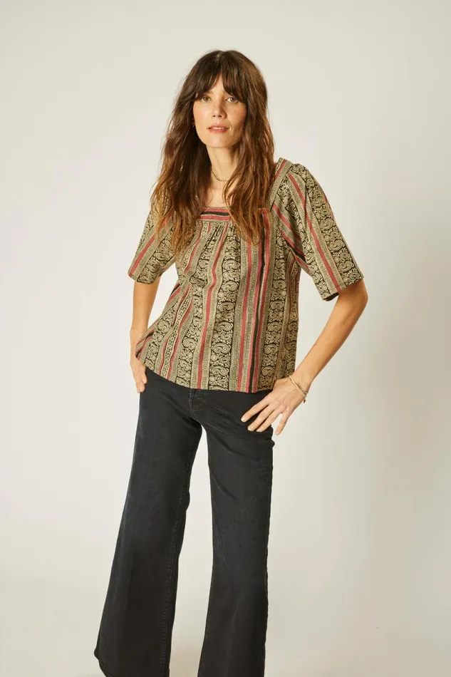 Women Natalie Martin Tops Nikki Top Paisley Stripe Black