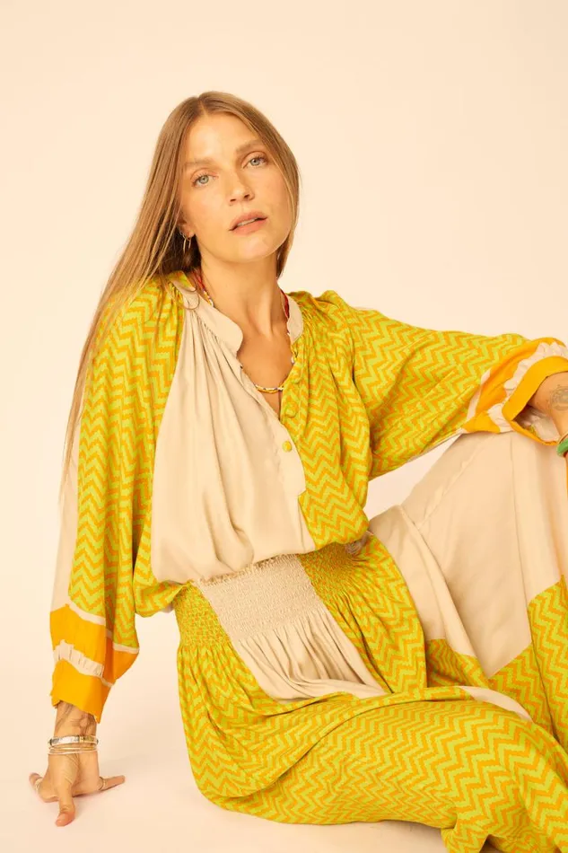 Women Natalie Martin Tops Remy Top Block Zigzag Tangerine
