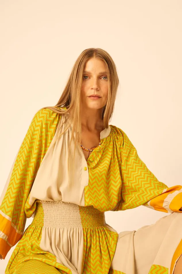 Women Natalie Martin Tops Remy Top Block Zigzag Tangerine