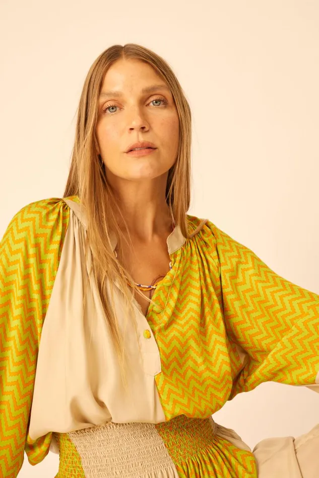 Women Natalie Martin Tops Remy Top Block Zigzag Tangerine