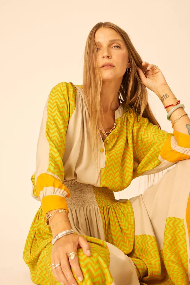 Women Natalie Martin Tops Remy Top Block Zigzag Tangerine