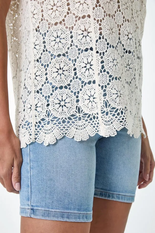Women Natural Cotton Crochet Stretch Knitted Vest Roman Tops