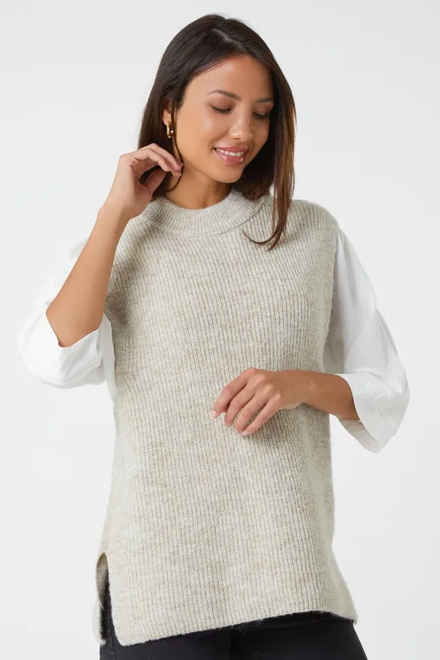 Women Natural Longline Soft Knit Jumper Vest Roman Knitwear