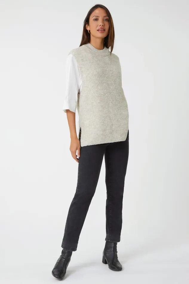 Women Natural Longline Soft Knit Jumper Vest Roman Knitwear