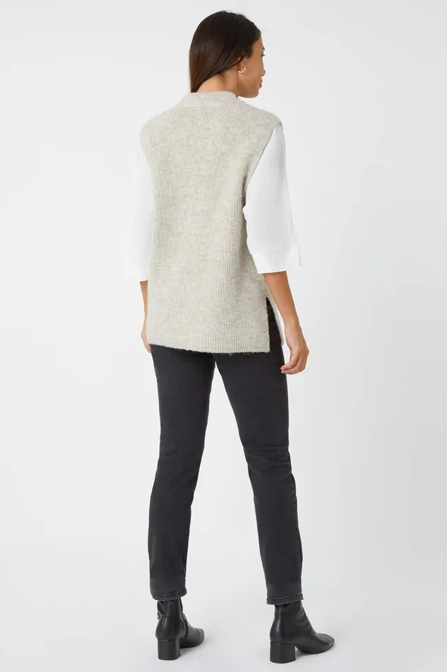 Women Natural Longline Soft Knit Jumper Vest Roman Knitwear