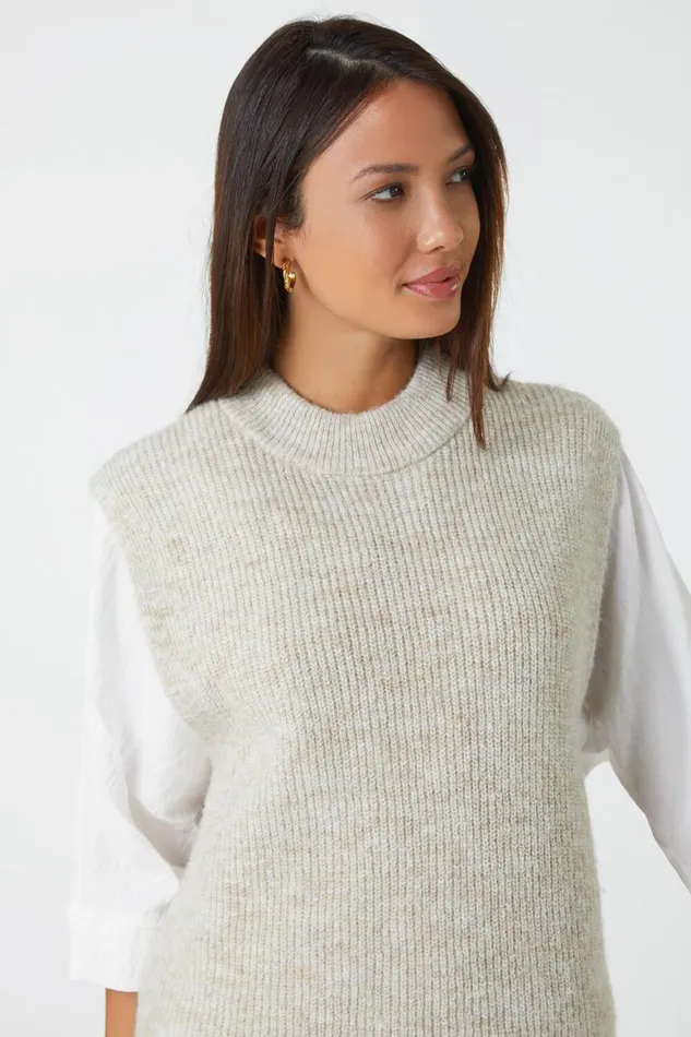 Women Natural Longline Soft Knit Jumper Vest Roman Knitwear