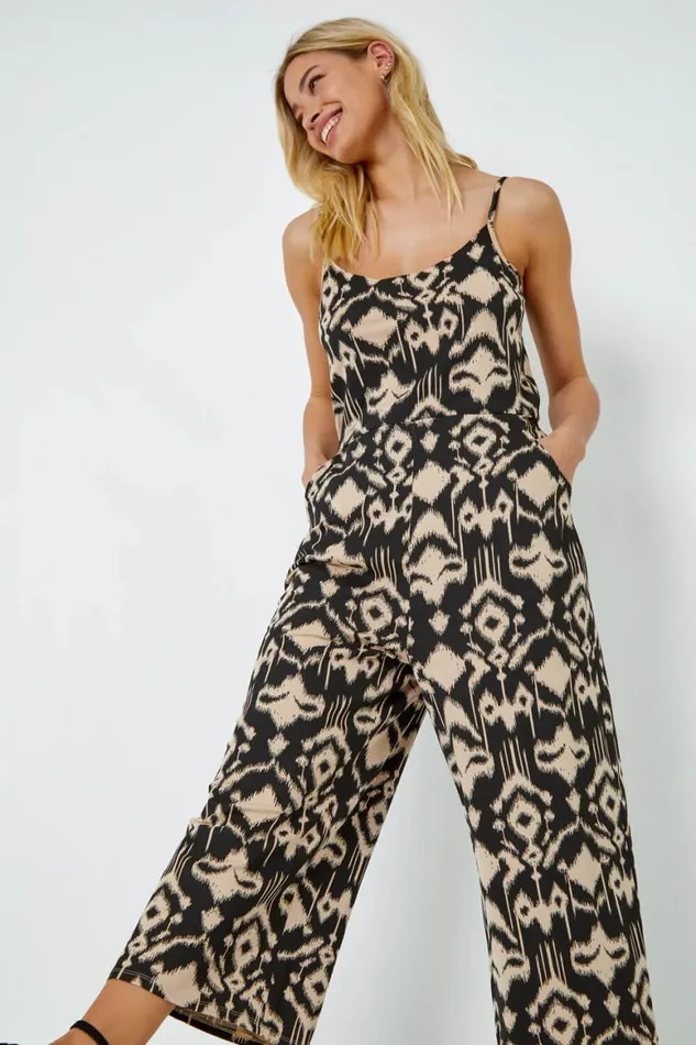 Women Natural Sleeveless Tie Dye Stretch Jumpsuit Roman Dresses