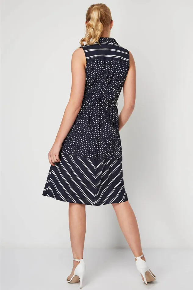 Women Navy Contrast Print Shirt Dress Roman Dresses