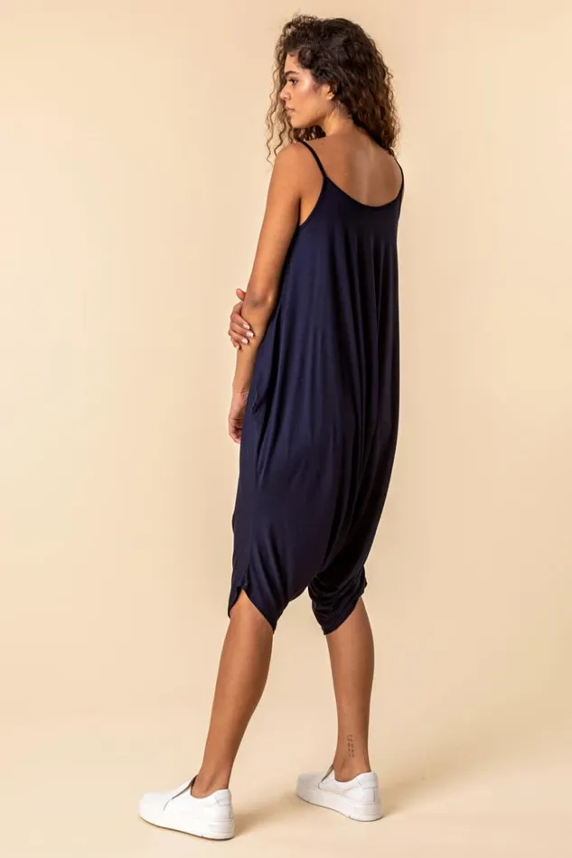 Women Navy Cropped VNeck Hareem Jumpsuit Roman Dresses