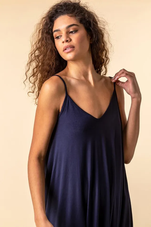 Women Navy Cropped VNeck Hareem Jumpsuit Roman Dresses
