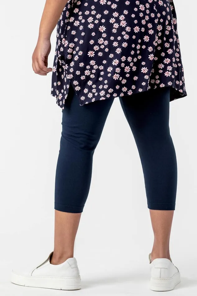 Women Navy Curve Plain Elastic Waist Cropped Leggings Roman Trousers