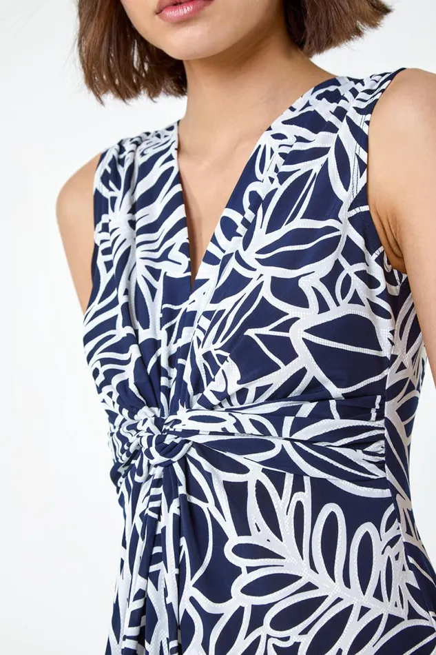 Women Navy Floral Print Twist Front Maxi Dress Roman Dresses
