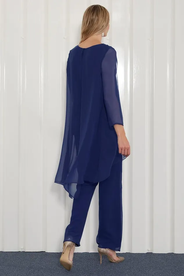 Women Navy Julianna Chiffon Embellished Top and Trouser Set Roman Tops