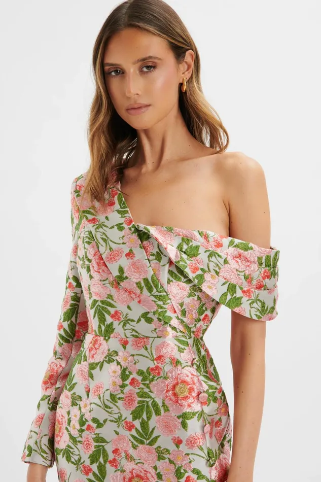 Women Off The Shoulder and Bardot Lavish Alice PRESLEY One Shoulder Blazer Mini Dress In Jacquard Jacquard