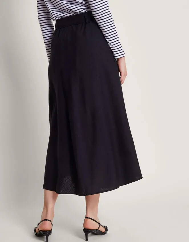 Women Olive Belted Midi Skirt Black Monsoon Linen