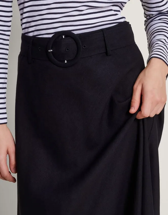 Women Olive Belted Midi Skirt Black Monsoon Linen