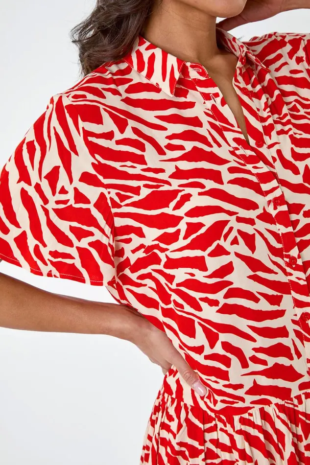 Women Orange Animal Print Tiered Smock Dress Roman Dresses