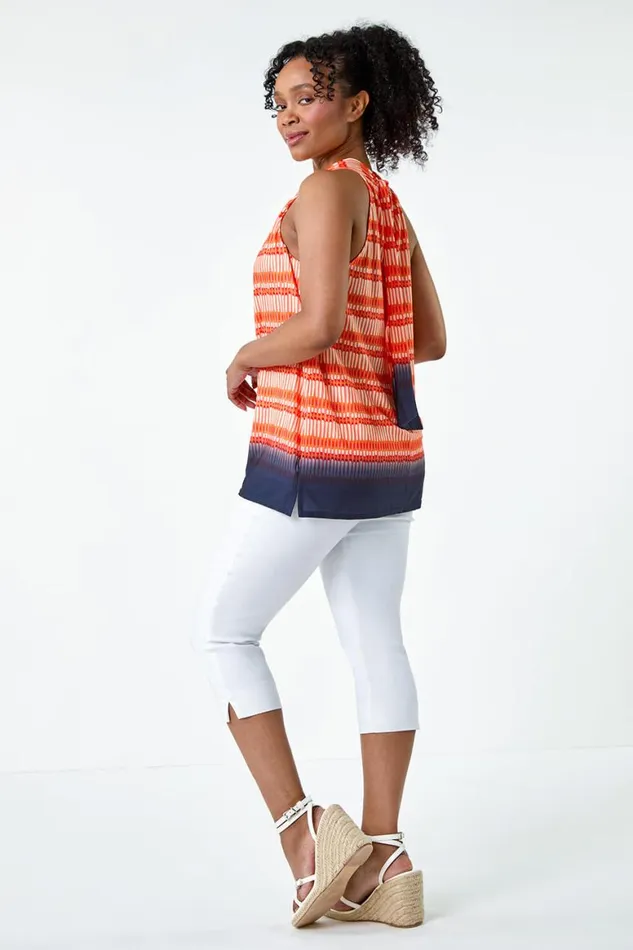 Women Orange Petite Ombre Print Tie Halterneck Top Roman Tops