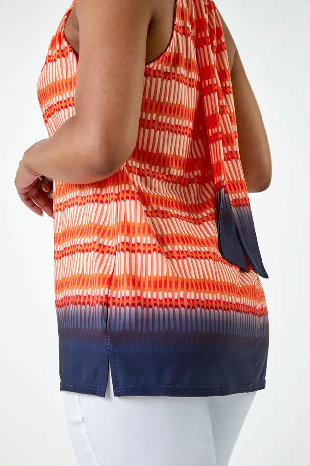 Women Orange Petite Ombre Print Tie Halterneck Top Roman Tops