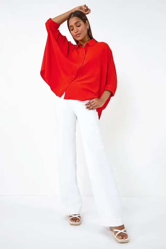 Women Orange Relaxed Smart Stretch Shirt Roman Tops