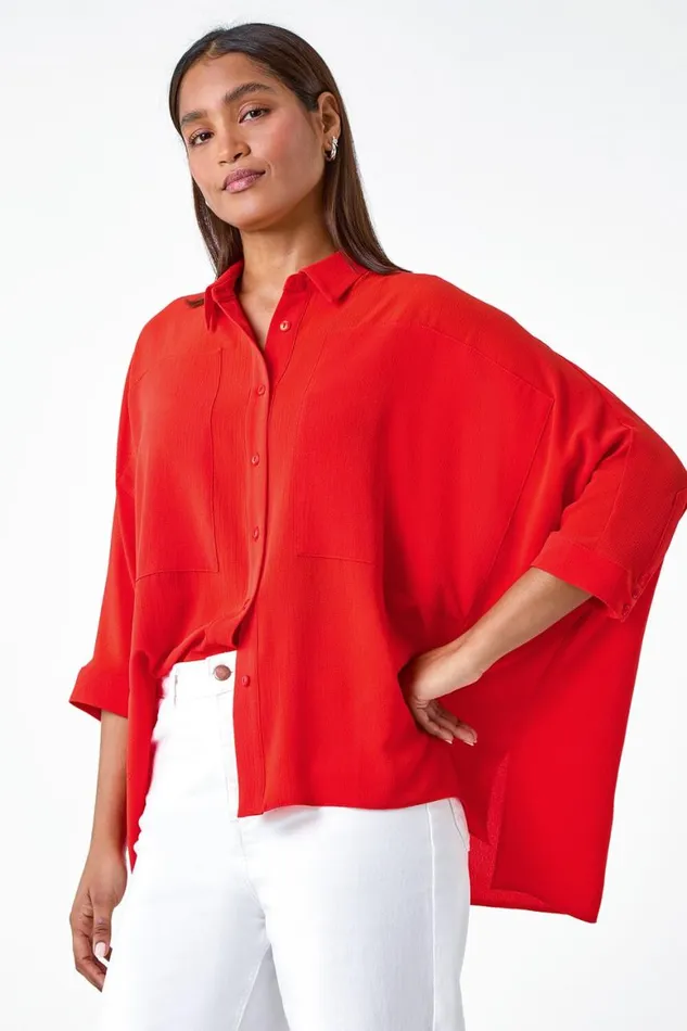 Women Orange Relaxed Smart Stretch Shirt Roman Tops