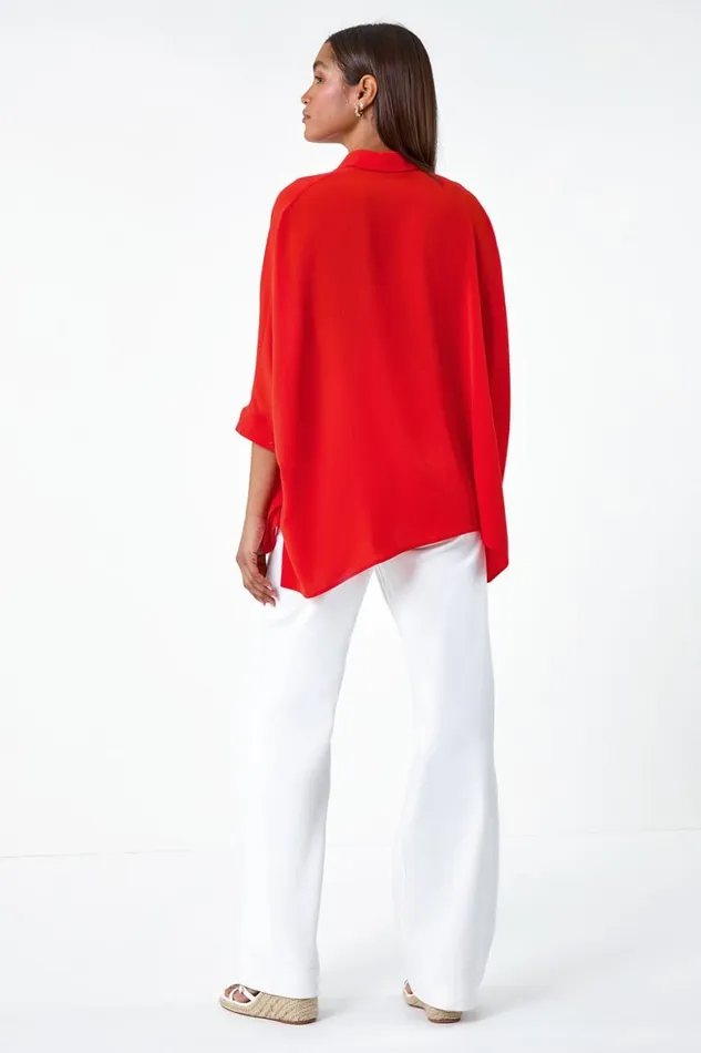 Women Orange Relaxed Smart Stretch Shirt Roman Tops