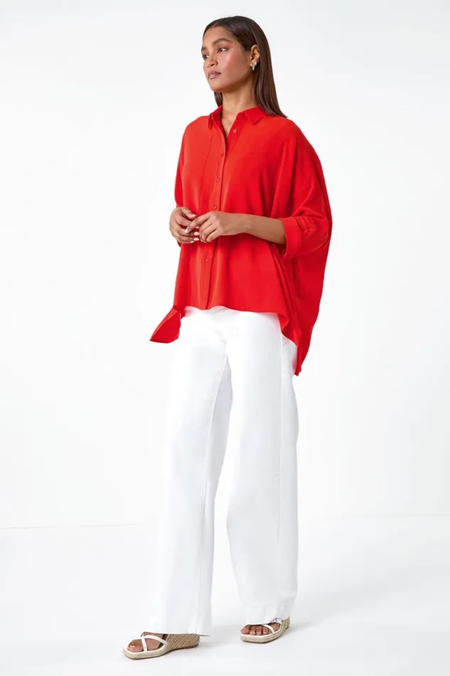 Women Orange Relaxed Smart Stretch Shirt Roman Tops