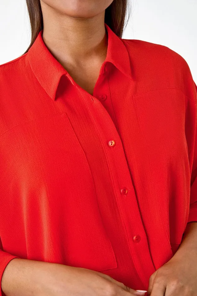 Women Orange Relaxed Smart Stretch Shirt Roman Tops