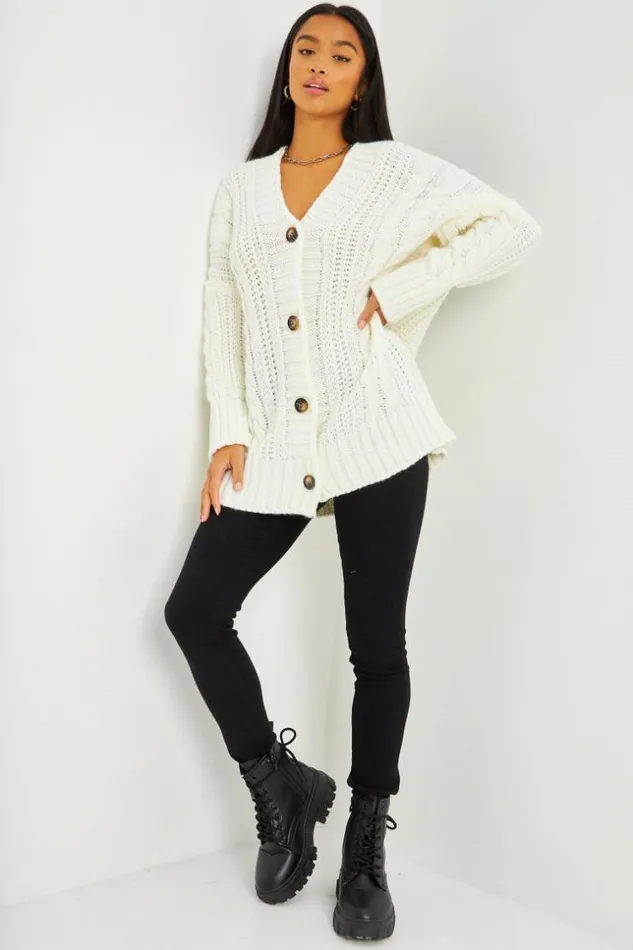 Women Oversized Cardigan In White White Brentiny Paris Cardigans