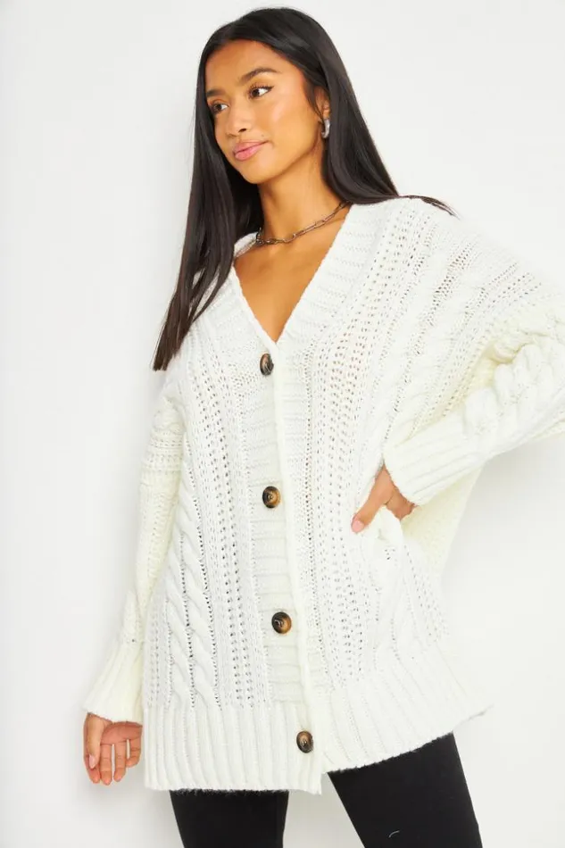 Women Oversized Cardigan In White White Brentiny Paris Cardigans