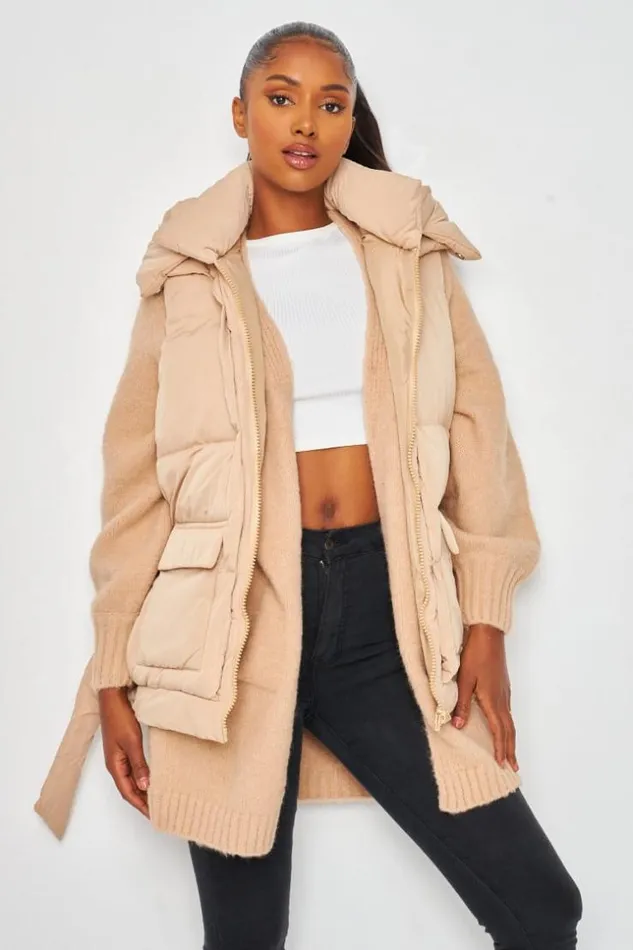 Women Padded Belted Gilet Jacket In Beige Beige Brentiny Paris Parkas And Down Jackets