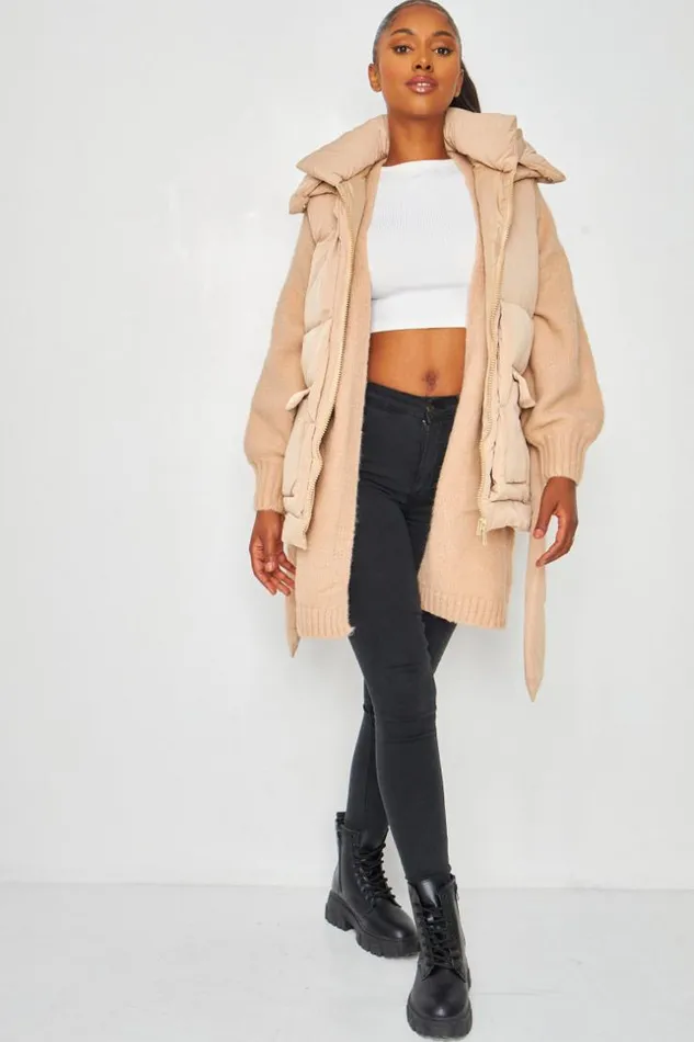 Women Padded Belted Gilet Jacket In Beige Beige Brentiny Paris Parkas And Down Jackets