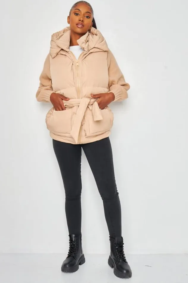 Women Padded Belted Gilet Jacket In Beige Beige Brentiny Paris Parkas And Down Jackets