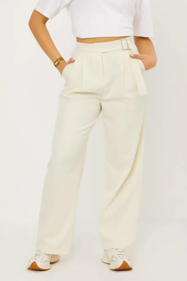 Women Pantalon Tailleur Ceintur cru Ecru Brentiny Paris Pants