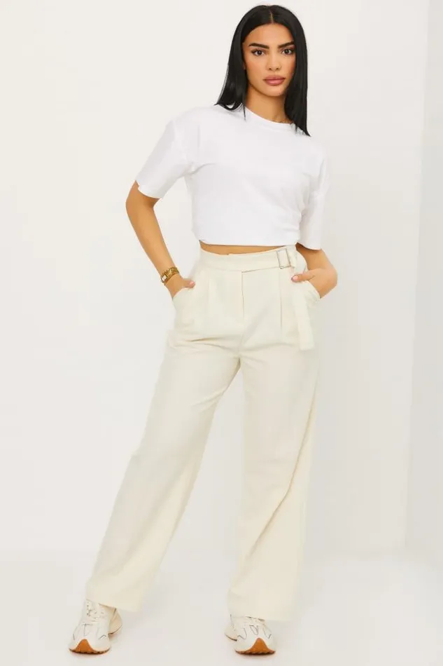 Women Pantalon Tailleur Ceintur cru Ecru Brentiny Paris Pants