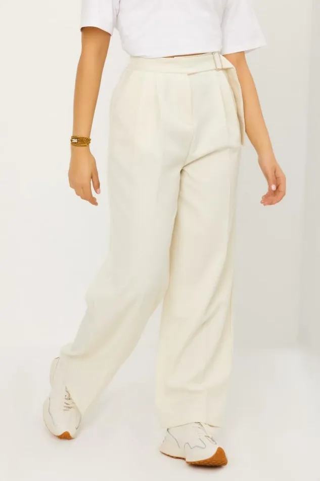 Women Pantalon Tailleur Ceintur cru Ecru Brentiny Paris Pants
