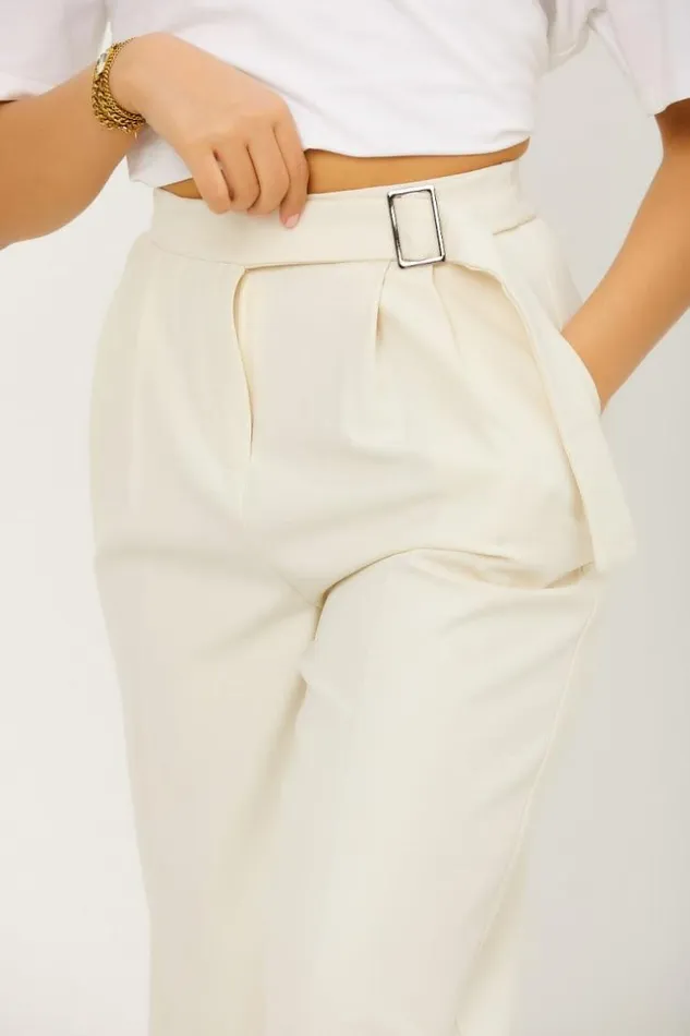 Women Pantalon Tailleur Ceintur cru Ecru Brentiny Paris Pants