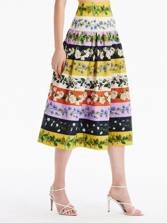 Women Pants and Skirts Oscar De La Renta Botanical Stripe Cotton Poplin Skirt Ginger Multi Women Pants and Skirts Oscar De La Renta Botanical Stripe Cotton Poplin Skirt Ginger Multi