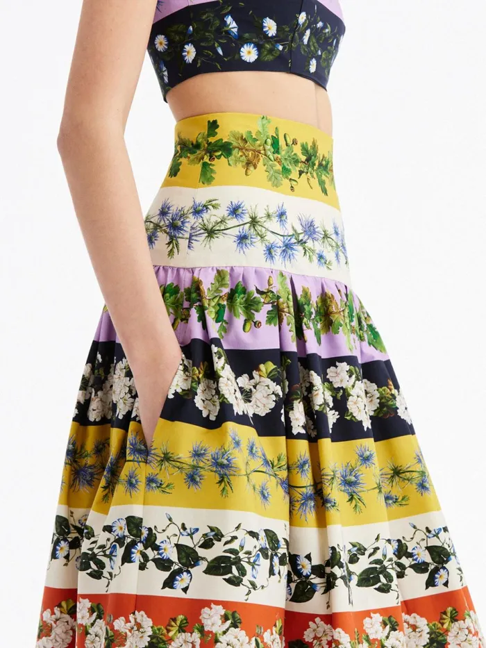 Women Pants and Skirts Oscar De La Renta Botanical Stripe Cotton Poplin Skirt Ginger Multi Women Pants and Skirts Oscar De La Renta Botanical Stripe Cotton Poplin Skirt Ginger Multi