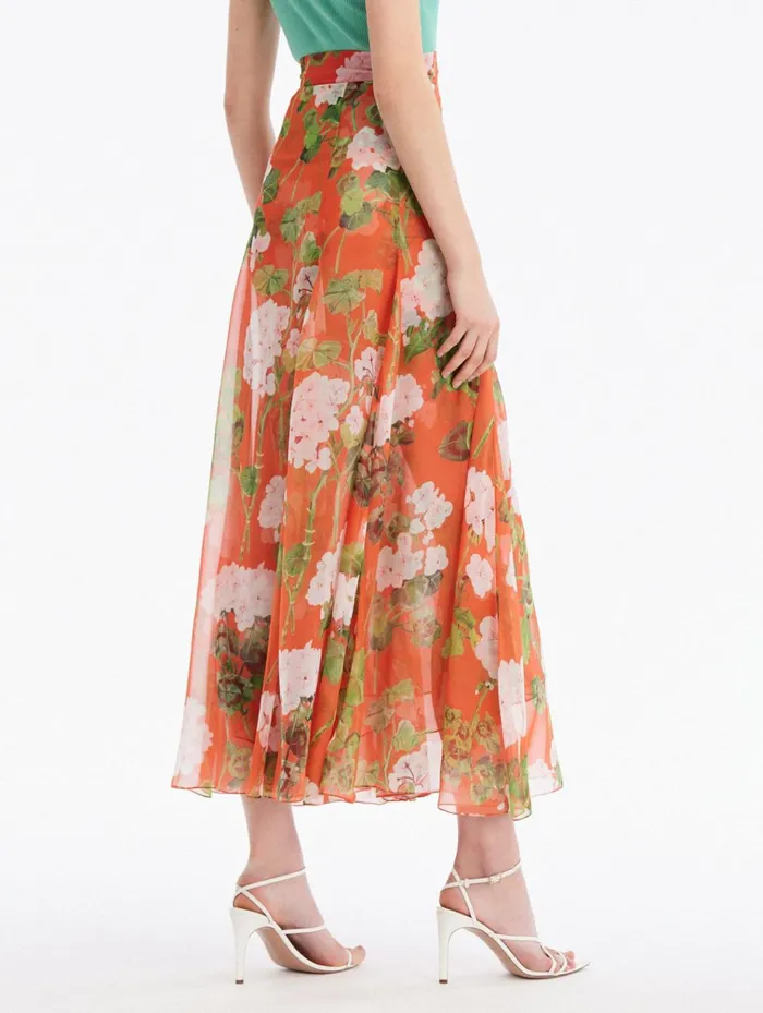Women Pants and Skirts Oscar De La Renta Geranium Silk Chiffon Maxi Skirt Whitesienna Women Pants and Skirts Oscar De La Renta Geranium Silk Chiffon Maxi Skirt Whitesienna