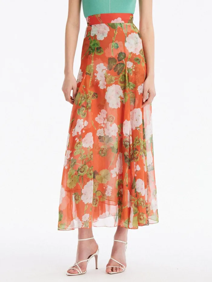 Women Pants and Skirts Oscar De La Renta Geranium Silk Chiffon Maxi Skirt Whitesienna Women Pants and Skirts Oscar De La Renta Geranium Silk Chiffon Maxi Skirt Whitesienna