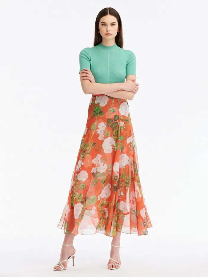 Women Pants and Skirts Oscar De La Renta Geranium Silk Chiffon Maxi Skirt Whitesienna Women Pants and Skirts Oscar De La Renta Geranium Silk Chiffon Maxi Skirt Whitesienna