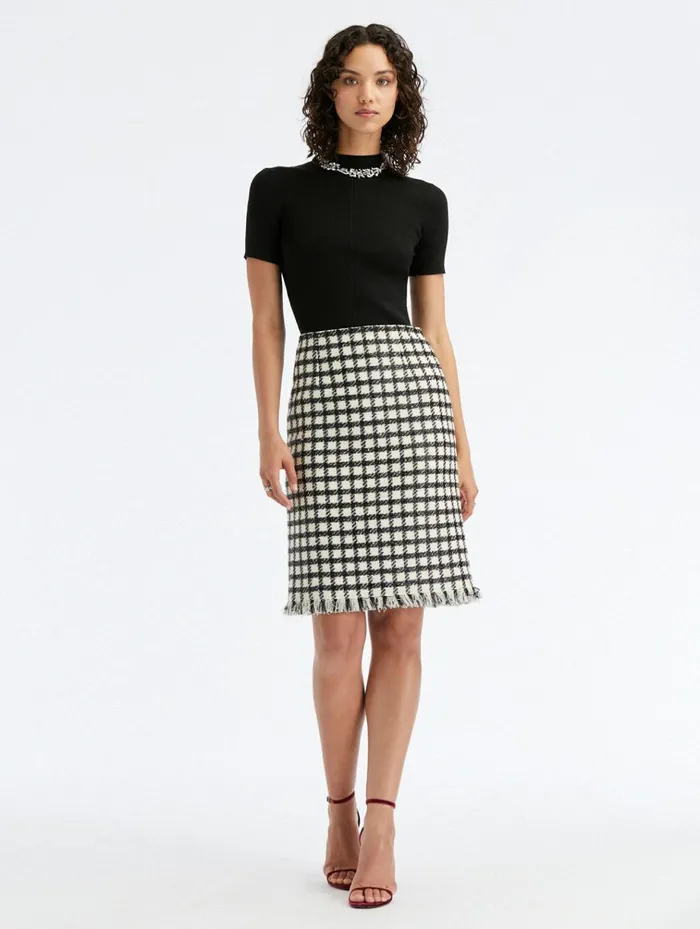 Women Pants and Skirts Oscar De La Renta Lurex Check Tweed Pencil Skirt Ivoryblack