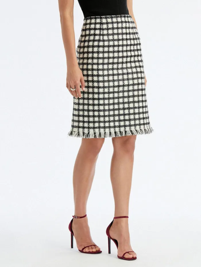 Women Pants and Skirts Oscar De La Renta Lurex Check Tweed Pencil Skirt Ivoryblack Women Pants and Skirts Oscar De La Renta Lurex Check Tweed Pencil Skirt Ivoryblack