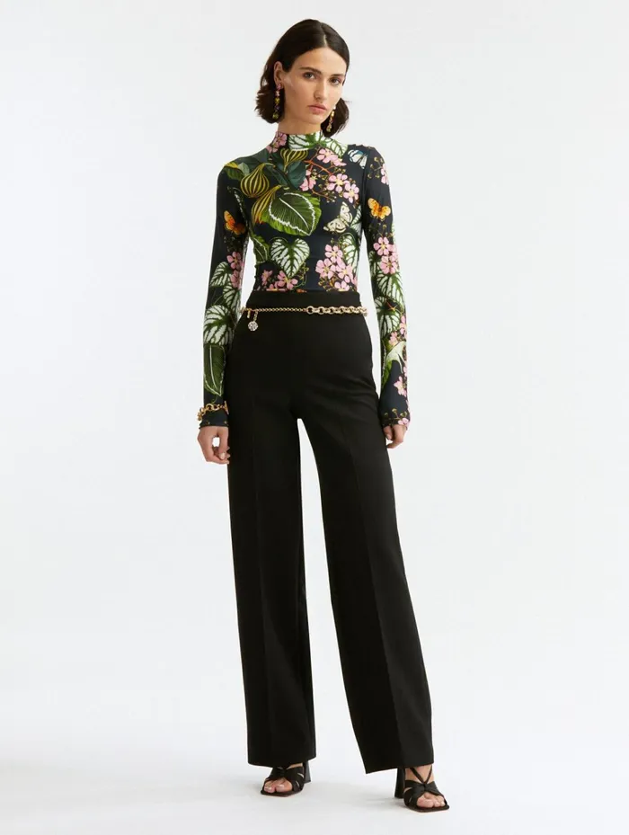 Women Pants and Skirts Oscar De La Renta Zip Front Wide Leg Pant Black