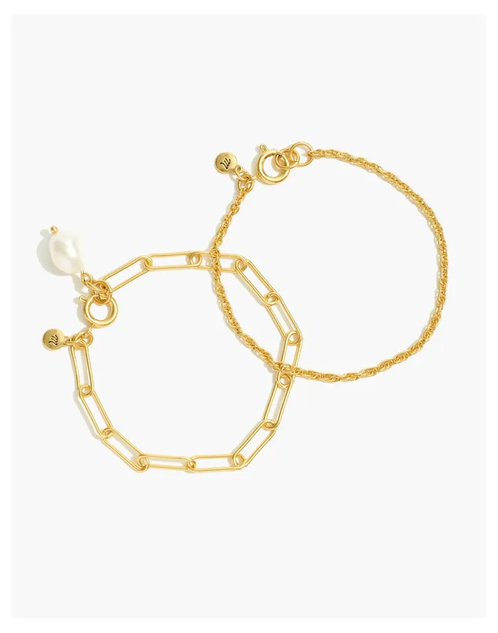 Women Pearl And Coin Chain Bracelet Set Vintage Gold Madewell Bracelets