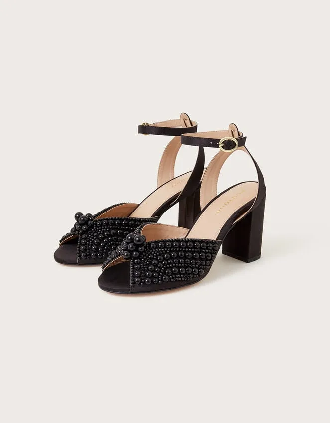 Women Pearl Block Heeled Sandals Black Monsoon Sandals