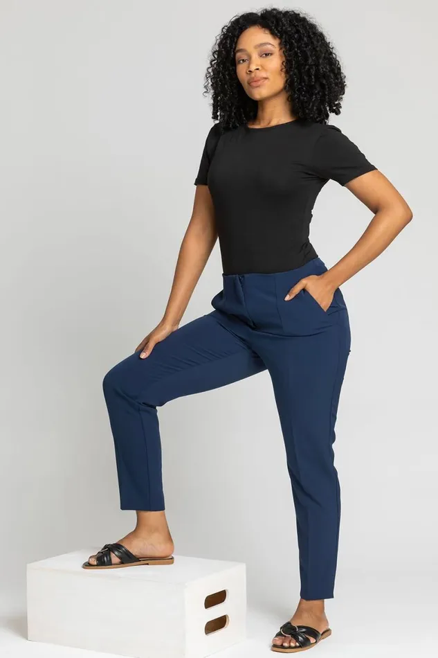 Women Petite Soft Jersey Cropped Tapered Trouser Roman Trousers